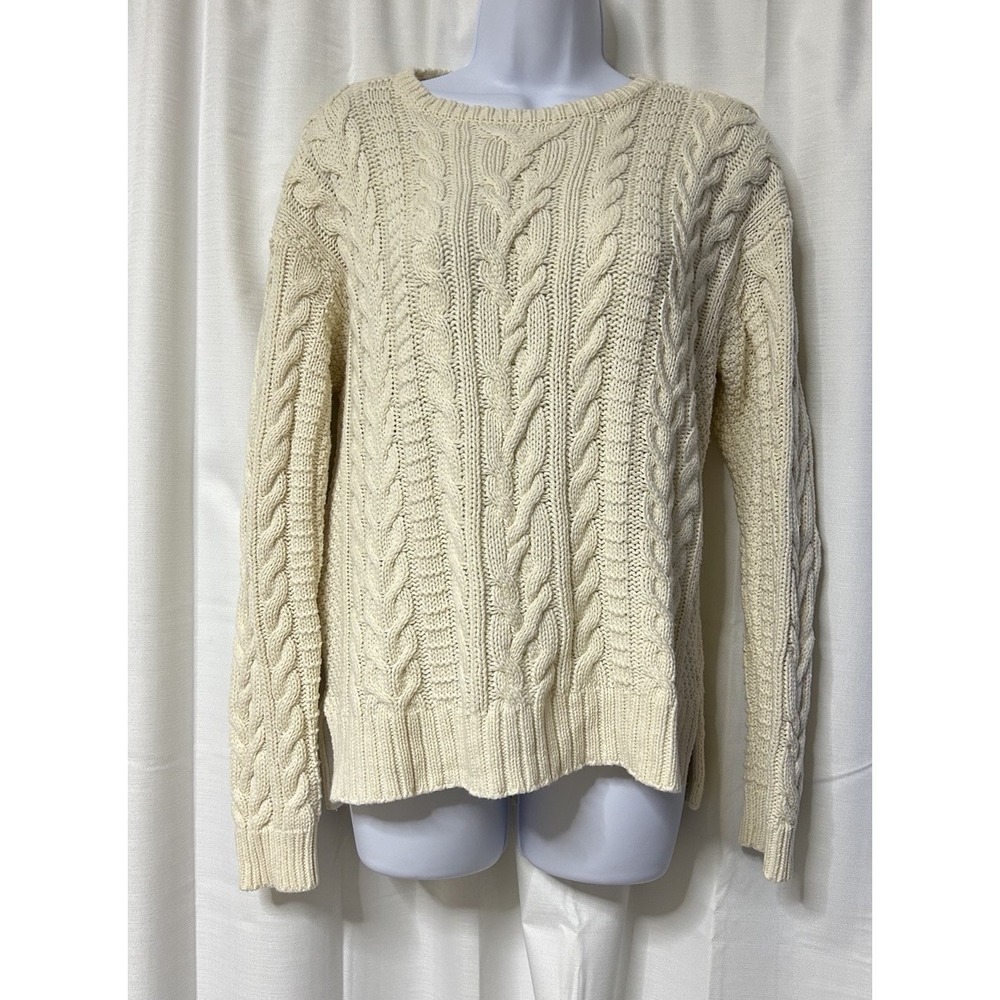Lauren Ralph Lauren Cotton Cable Knit Pullover  Sweater Cream Size M **FLAW
